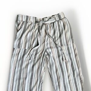 Womens Wide Leg Palazzo Pants Size L Striped Boho Fall Beachy Rayon Tie Neutral